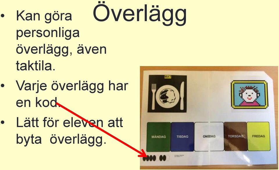 Varje överlägg har en kod.