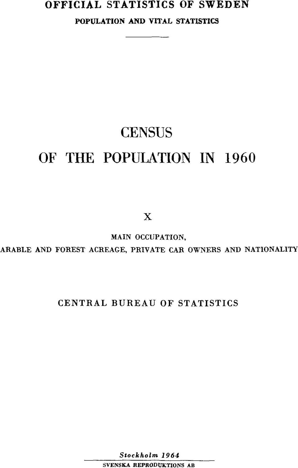 OCCUPATION, ARABLE AND FOREST ACREAGE, PRIVATE CAR OWNERS