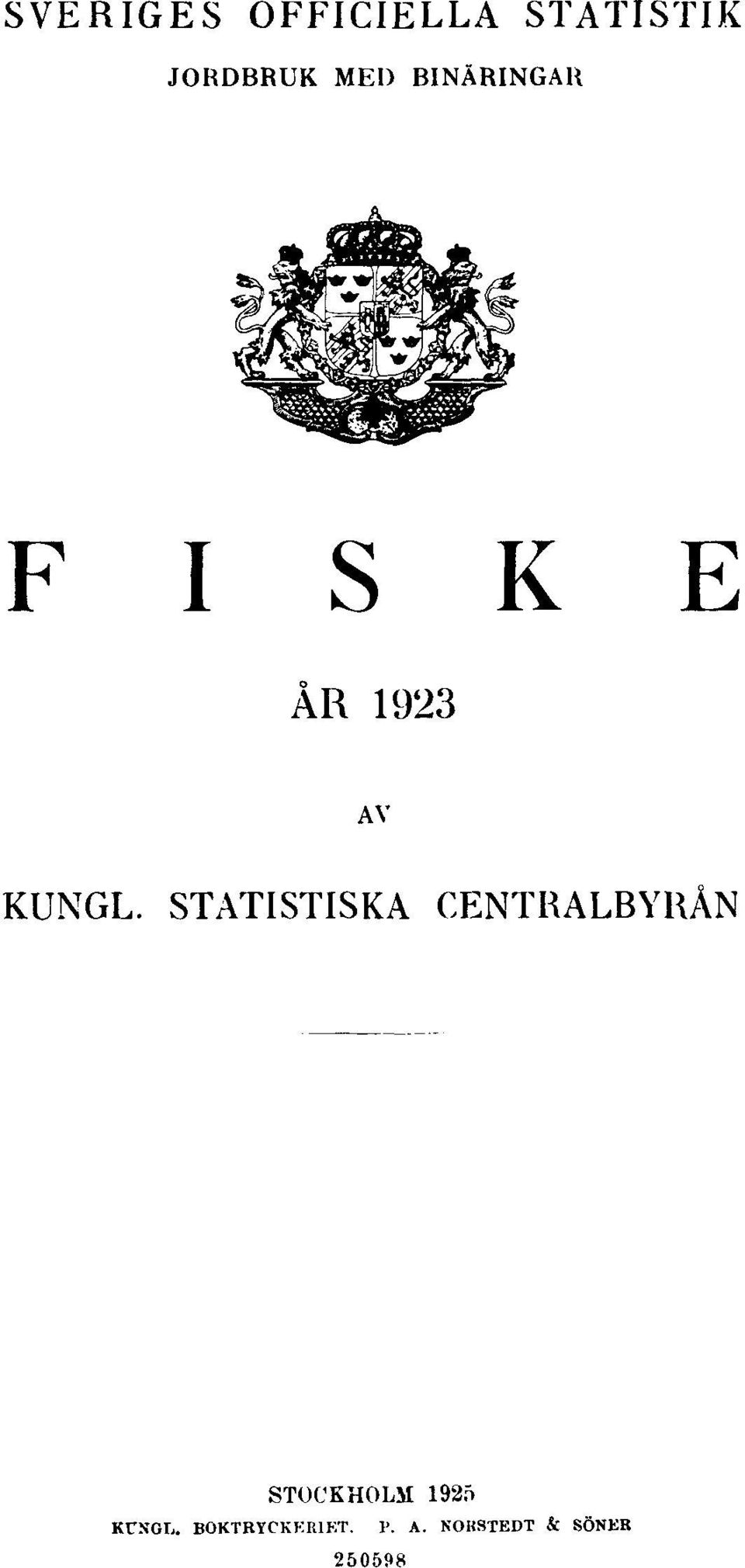 STATISTISKA CENTRALBYRÅN STOCKHOLM 1925
