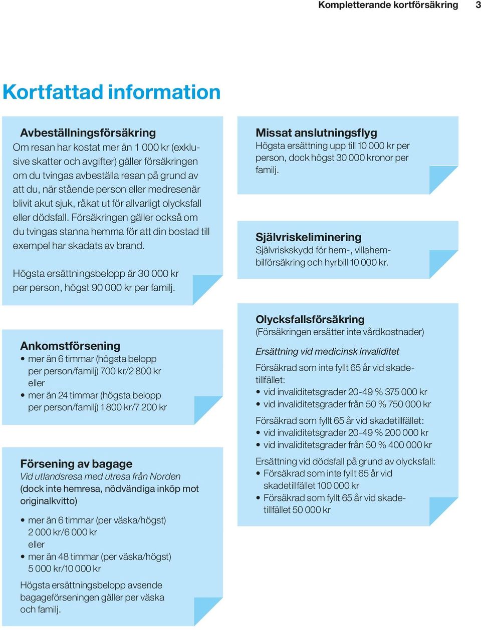 Försäkringen gäller också om du tvingas stanna hemma för att din bostad till exempel har skadats av brand. Högsta ersättningsbelopp är 30 000 kr per person, högst 90 000 kr per familj.
