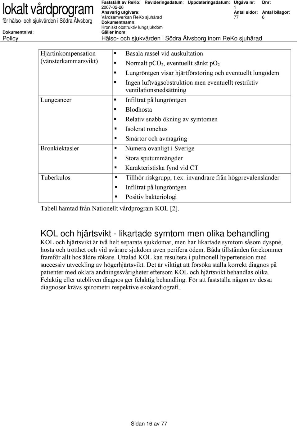 Bronkiektasier Numera ovanligt i Sverige Stora sputummängder Karakteristiska fynd vid CT Tuberkulos Tillhör riskgrupp, t.ex.