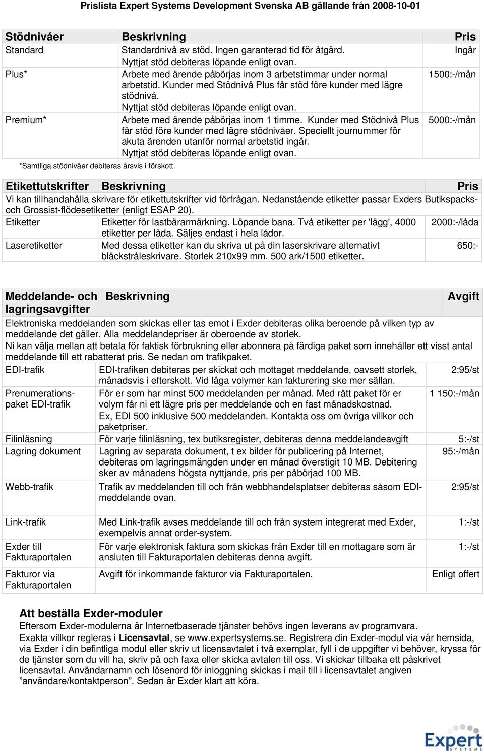Speciellt journummer för akuta ärenden utanför normal arbetstid ingår. 5000:-/mån *Samtliga stödnivåer debiteras årsvis i förskott.