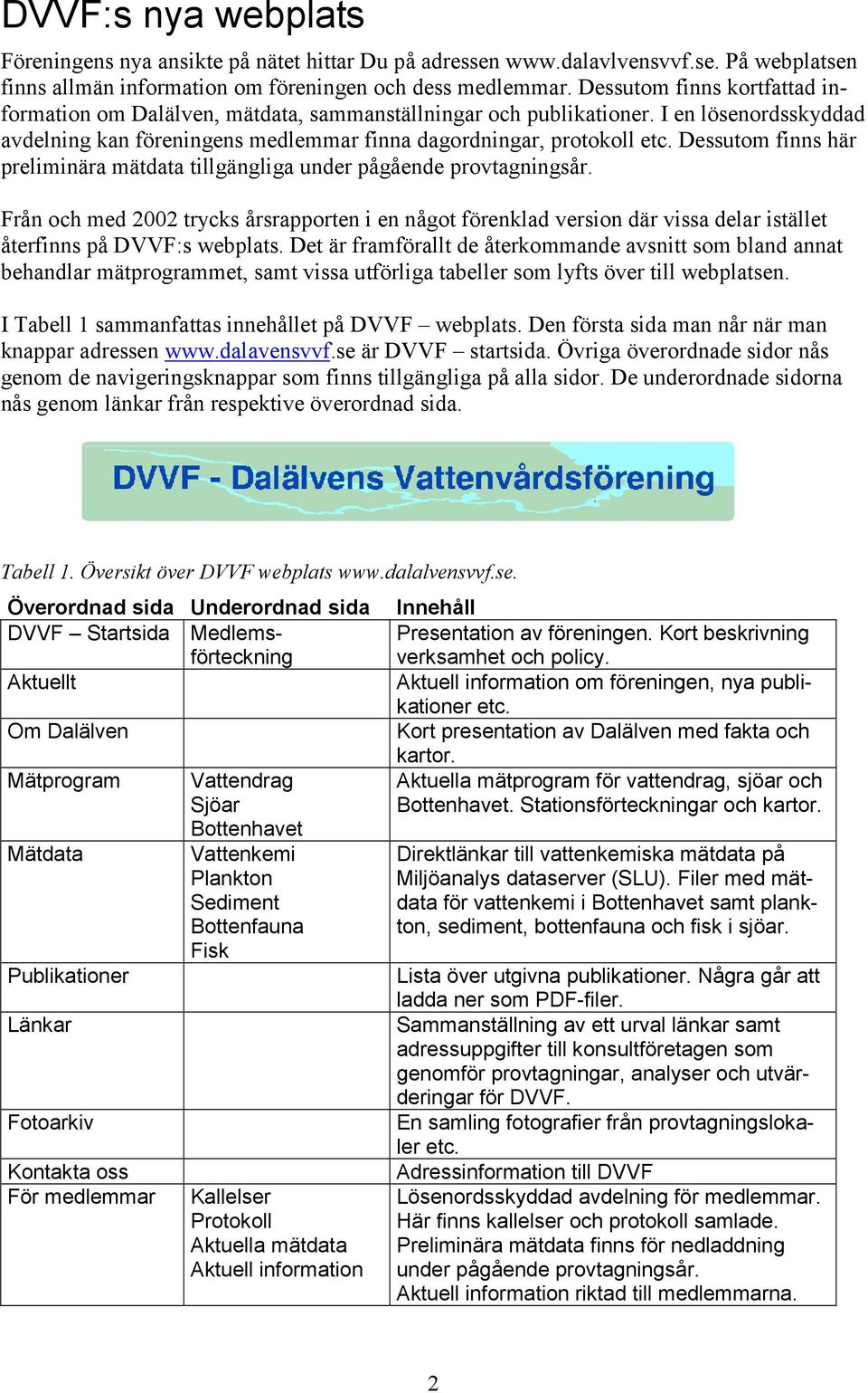 Dessutom finns här preliminära mätdata tillgängliga under pågående provtagningsår. Från och med trycks årsrapporten i en något förenklad version där vissa delar istället återfinns på DVVF:s webplats.