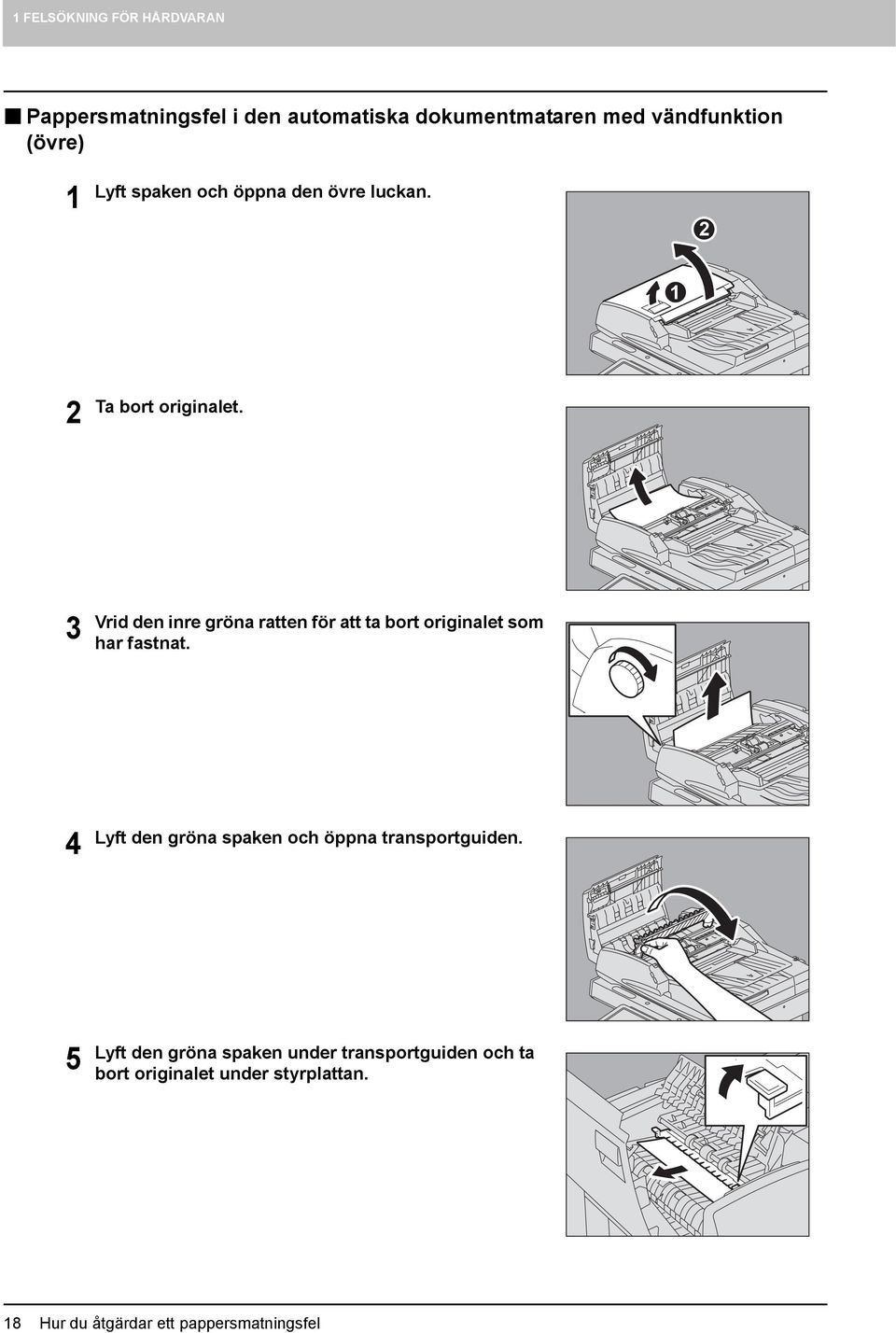 3 Vrid den inre gröna ratten för att ta bort originalet som har fastnat.