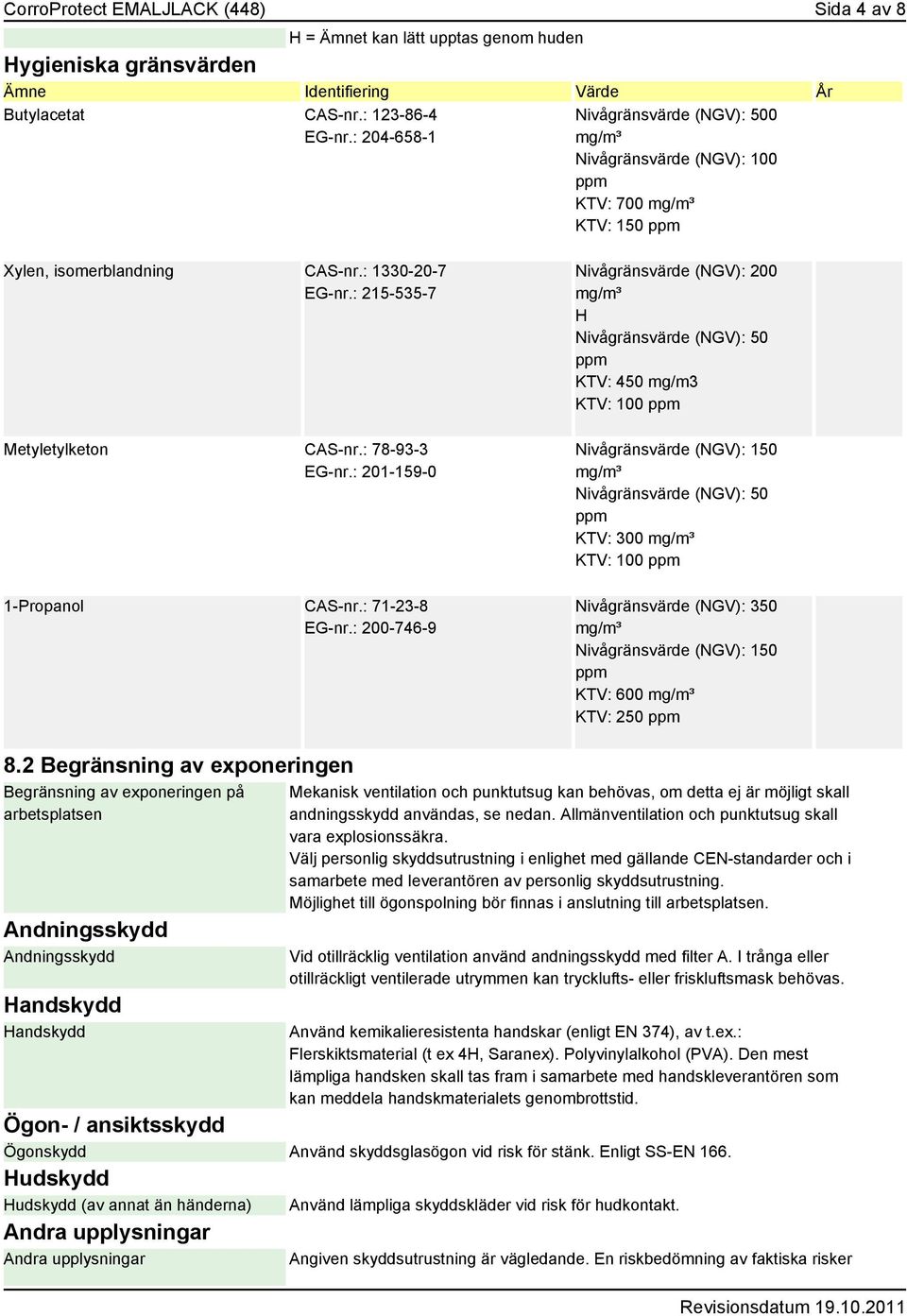 : 201-159-0 1-Propanol CAS-nr.: 71-23-8 EG-nr.