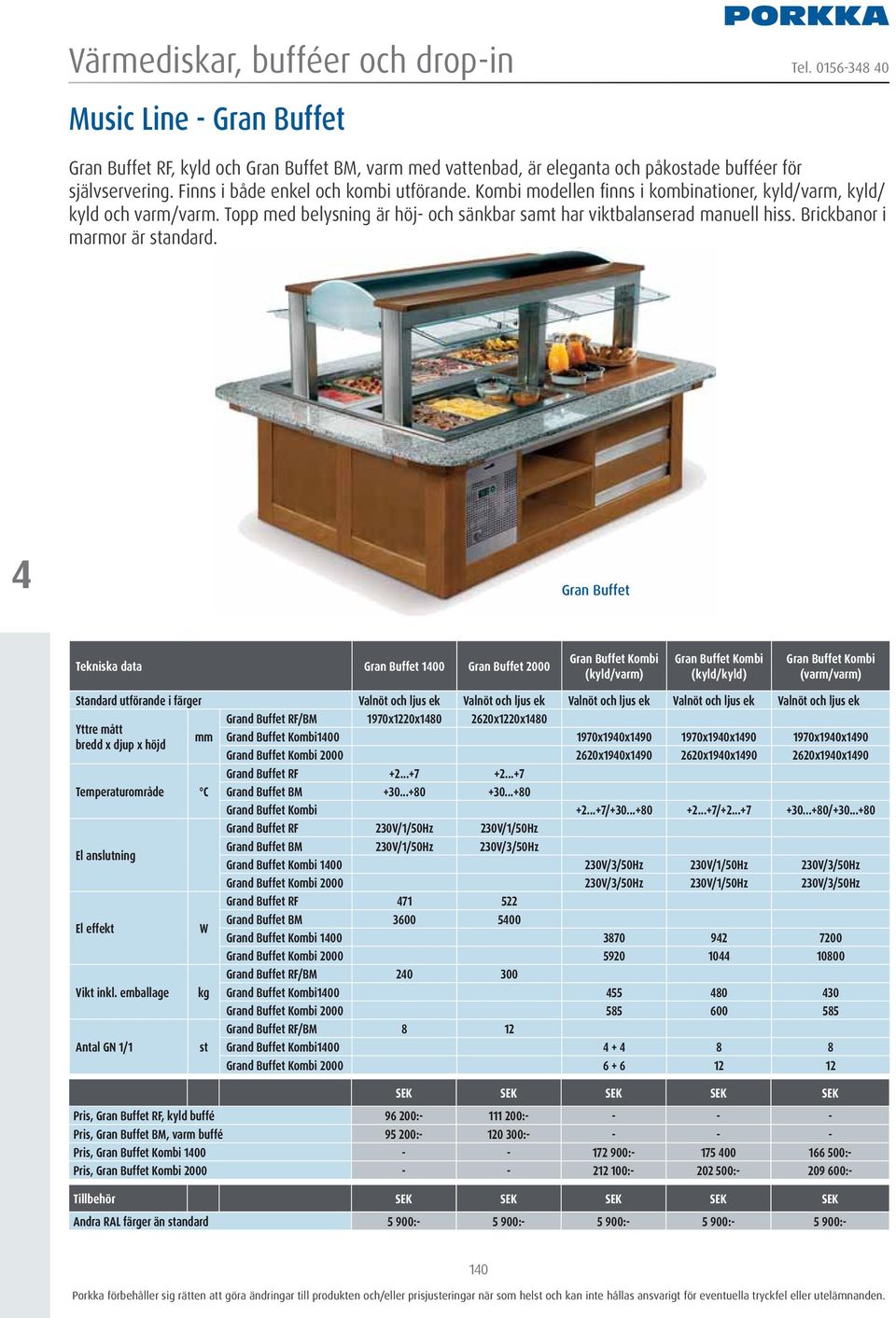 Gran Buffet Tekniska data Gran Buffet 100 Gran Buffet 2000 Gran Buffet Kombi (kyld/varm) Gran Buffet Kombi (kyld/kyld) Gran Buffet Kombi (varm/varm) Standard utförande i färger Valnöt och ljus ek