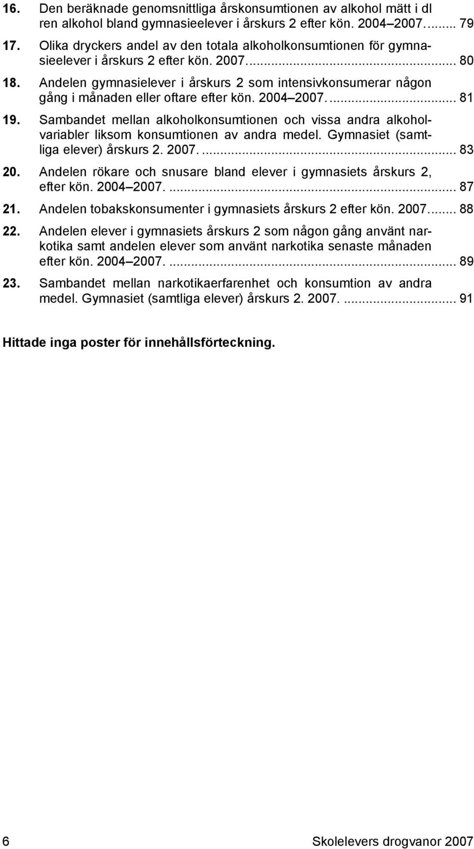 Andelen gymnasielever i årskurs 2 som intensivkonsumerar någon gång i månaden eller oftare efter kön. 2004 2007.... 81 19.