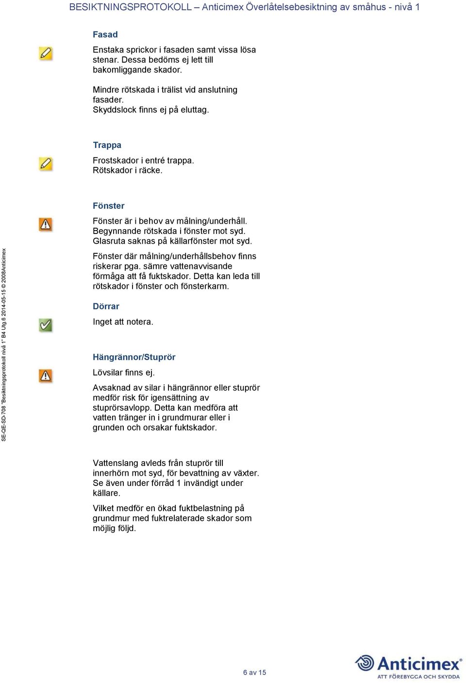 Fönster där målning/underhållsbehov finns riskerar pga. sämre vattenavvisande förmåga att få fuktskador. Detta kan leda till rötskador i fönster och fönsterkarm.