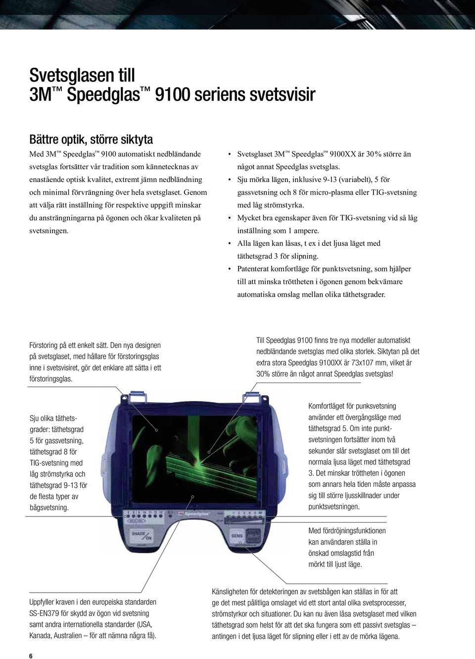 Till Speedglas 9100 finns tre nya modeller automatiskt nedbländande svetsglas med olika storlek.