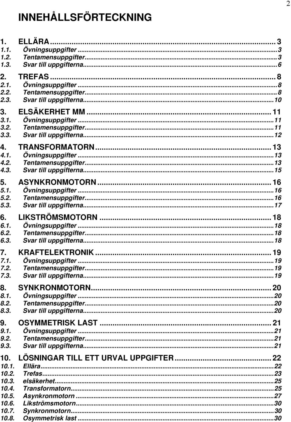 ASYNKRONMOTORN... 16 5.1. Övningsuppgifter... 16 5.2. Tentamensuppgifter... 16 5.3. Svar till uppgifterna... 17 6. LIKSTRÖMSMOTORN... 18 6.1. Övningsuppgifter... 18 6.2. Tentamensuppgifter... 18 6.3. Svar till uppgifterna... 18 7.