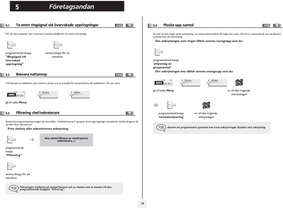 Om du är auktoriserad, kan du besvara samtalet från din anknytning. Om anknytningen som ringer tillhör samma svarsgrupp som du: programmerad knapp Ringsignal vid övervakad uppringning.