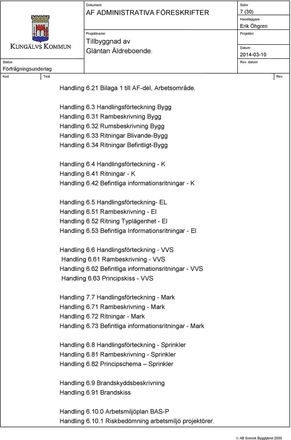 42 Befintliga informationsritningar - K Handling 6.5 Handlingsförteckning- EL Handling 6.51 Rambeskrivning - El Handling 6.52 Ritning Typlägenhet - El Handling 6.