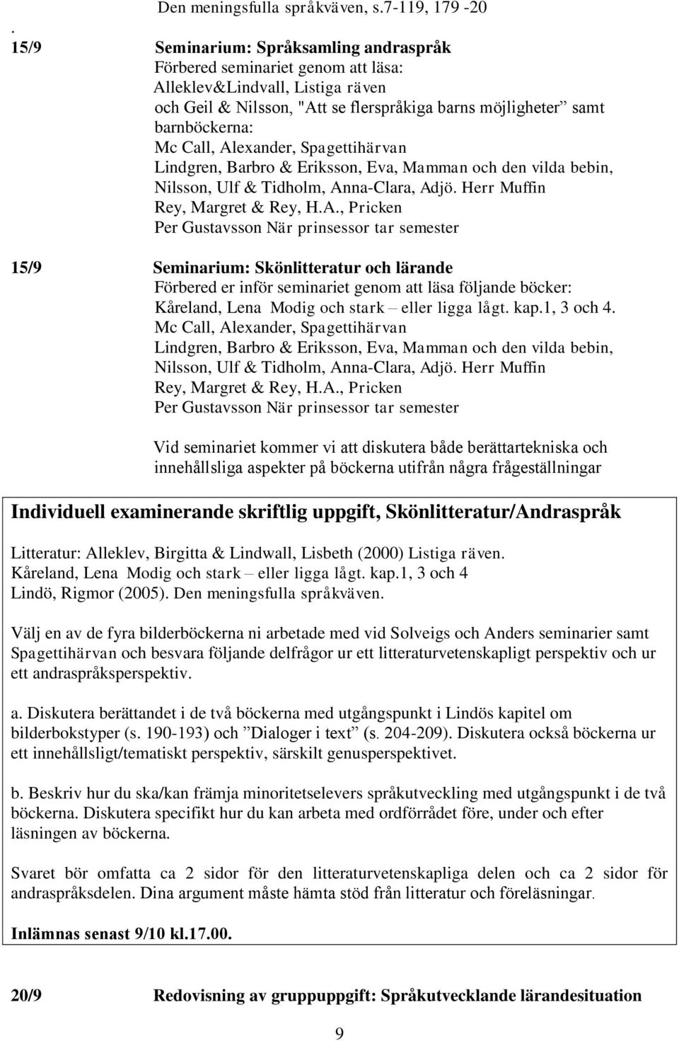 Alexander, Spagettihärvan Lindgren, Barbro & Eriksson, Eva, Mamman och den vilda bebin, Nilsson, Ulf & Tidholm, Anna-Clara, Adjö. Herr Muffin Rey, Margret & Rey, H.A., Pricken Per Gustavsson När