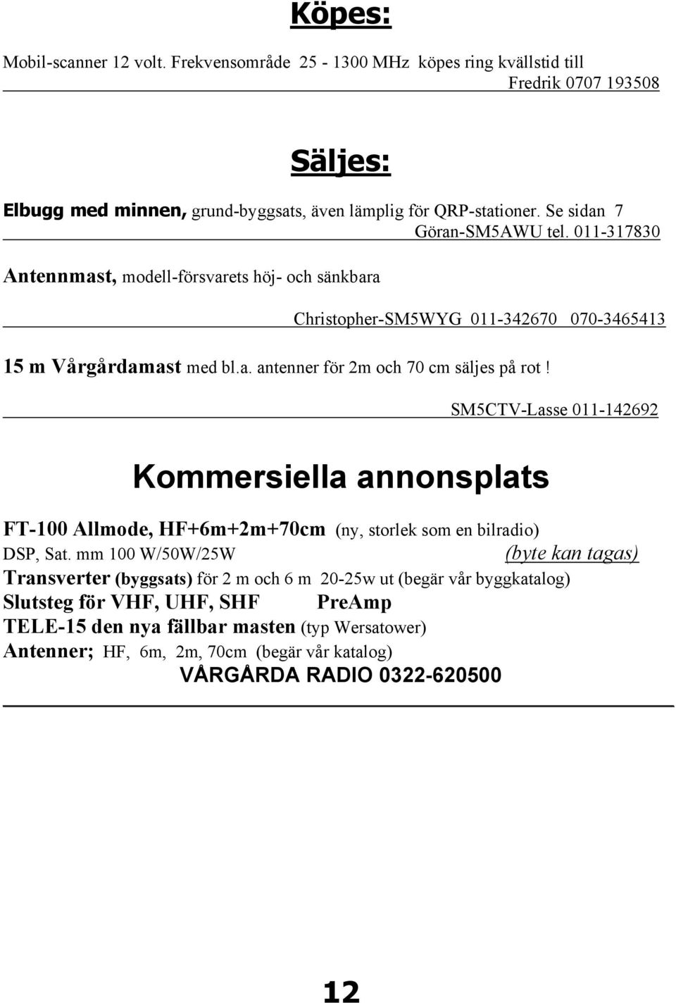 SM5CTV-Lasse 011-142692 Kommersiella annonsplats FT-100 Allmode, HF+6m+2m+70cm (ny, storlek som en bilradio) DSP, Sat.