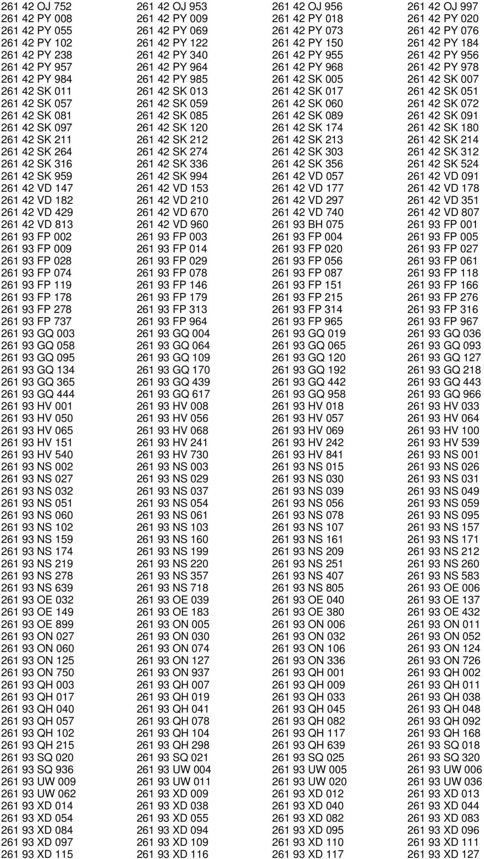 SK 011 261 42 SK 013 261 42 SK 017 261 42 SK 051 261 42 SK 057 261 42 SK 059 261 42 SK 060 261 42 SK 072 261 42 SK 081 261 42 SK 085 261 42 SK 089 261 42 SK 091 261 42 SK 097 261 42 SK 120 261 42 SK