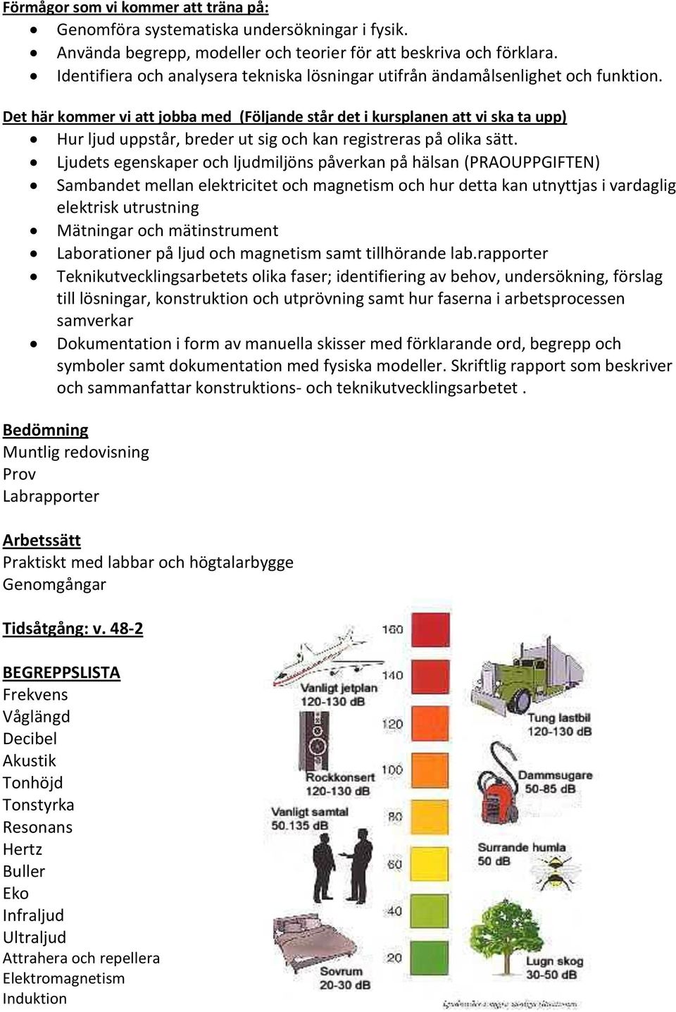 Det här kommer vi att jobba med (Följande står det i kursplanen att vi ska ta upp) Hur ljud uppstår, breder ut sig och kan registreras på olika sätt.