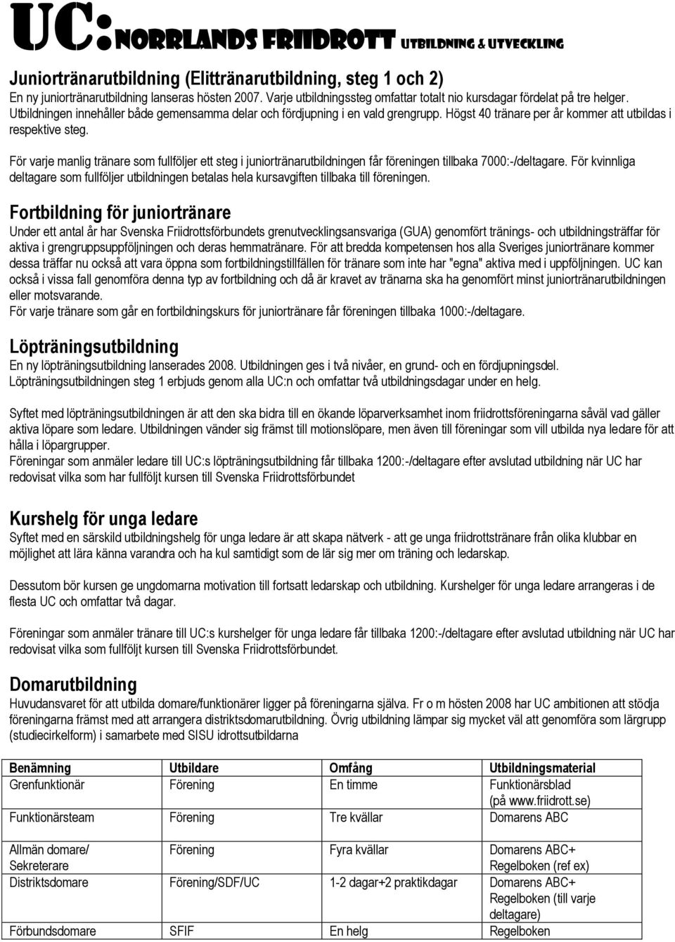 För varje manlig tränare som fullföljer ett steg i juniortränarutbildningen får föreningen tillbaka 7000:-/deltagare.