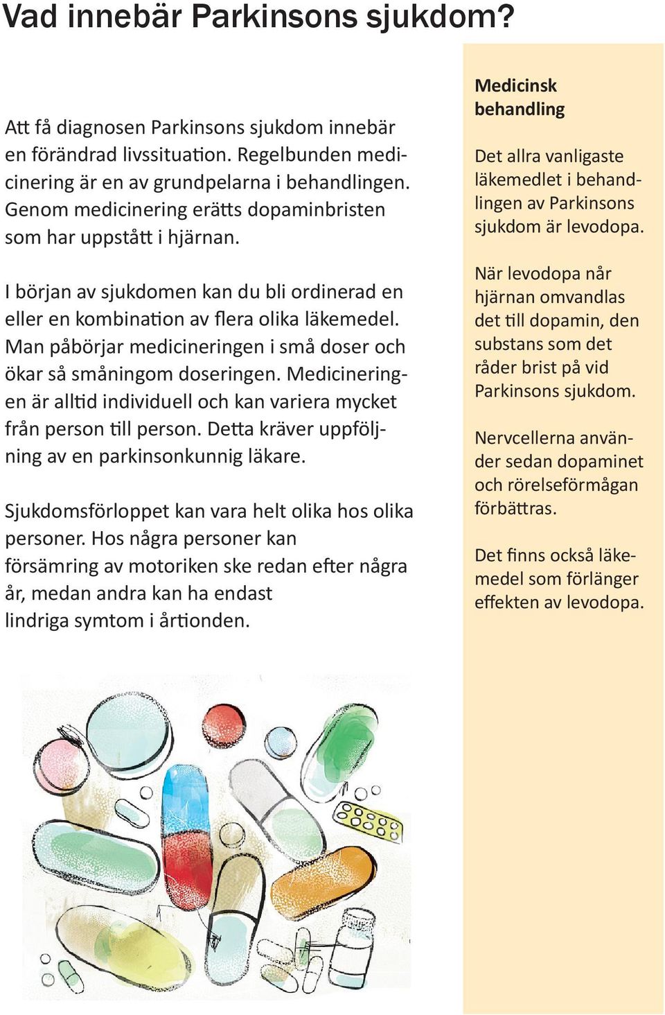 Man påbörjar medicineringen i små doser och ökar så småningom doseringen. Medicineringen är alltid individuell och kan variera mycket från person till person.