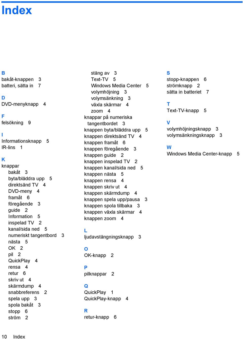 ström 2 stäng av 3 Text-TV 5 Windows Media Center 5 volymhöjning 3 volymsänkning 3 växla skärmar 4 zoom 4 knappar på numeriska tangentbordet 3 knappen byta/bläddra upp 5 knappen direktsänd TV 4