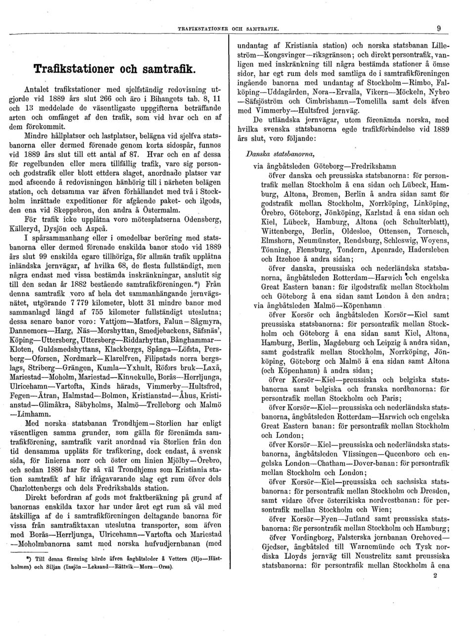 Mindre hållplatser och lastplatser, belägna vid sjelfva statsbanorna eller dermed förenade genom korta sidospår, funnos vid 1889 års slut till ett antal af 87.