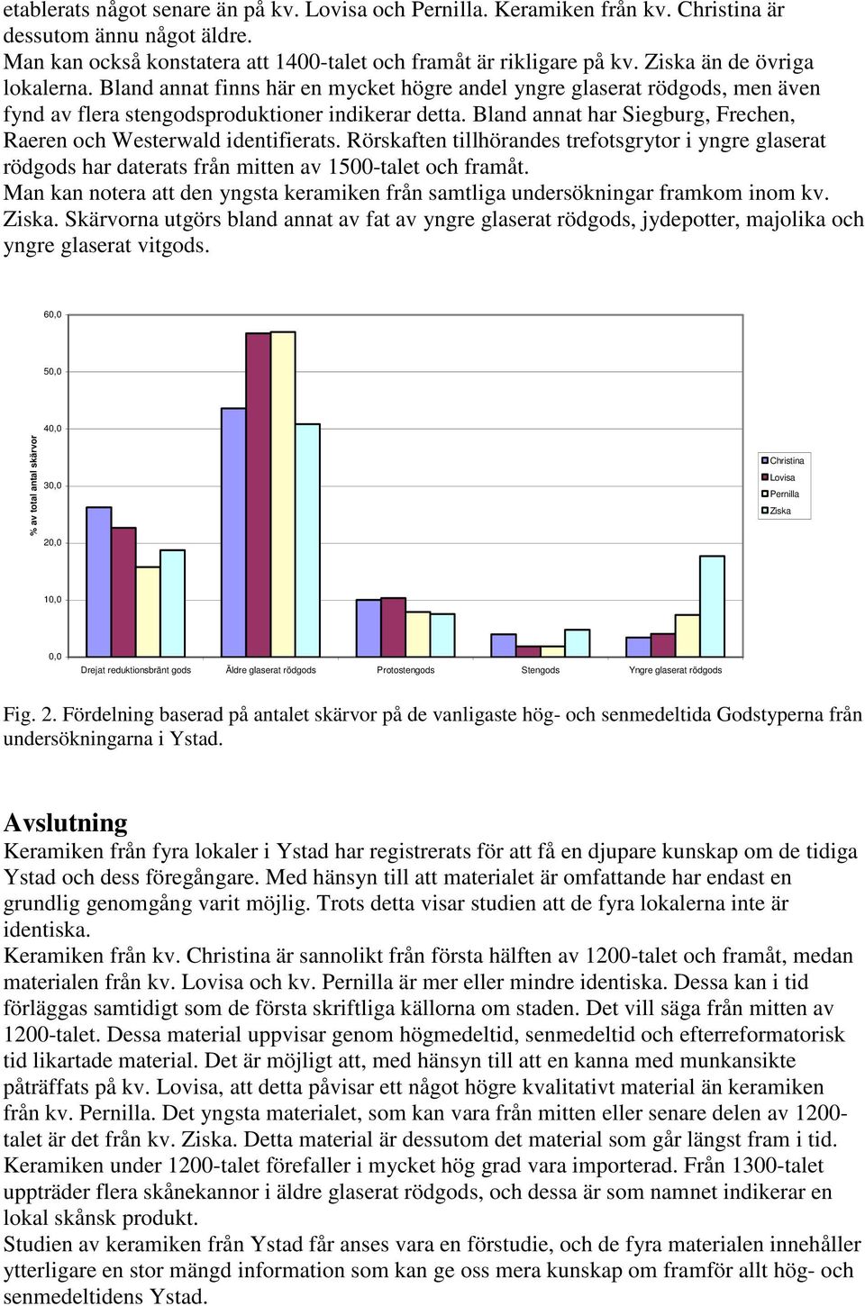 Bland annat har Siegburg, Frechen, Raeren och Westerwald identifierats. Rörskaften tillhörandes trefotsgrytor i yngre glaserat rödgods har daterats från mitten av 1500-talet och framåt.