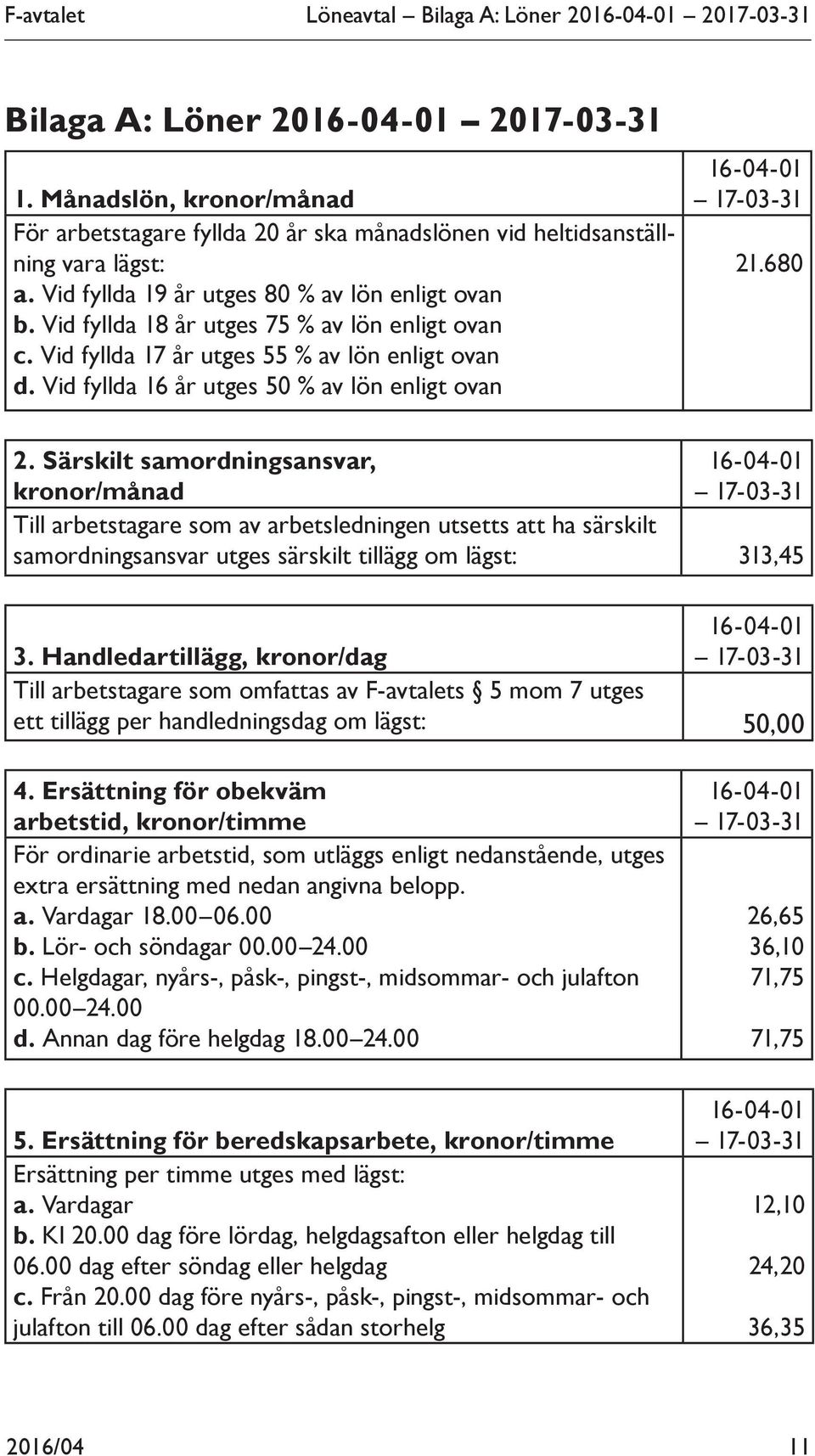 Vid fyllda 18 år utges 75 % av lön enligt ovan c. Vid fyllda 17 år utges 55 % av lön enligt ovan d. Vid fyllda 16 år utges 50 % av lön enligt ovan 16-04-01 17-03-31 21.680 2.