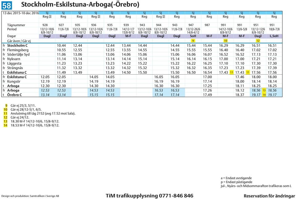 8/8-10/12 Dagar Dagl Dagl Dagl Dagl Dagl M-F Dagl Dagl Dagl SoH M-F M-F M-F Dagl L,SoH Går även / Går ej 9 10 12 fr Stockholm C 10.44 12.44 12.44 13.44 14.44 14.44 15.44 15.44 16.29 16.29 16.51 16.