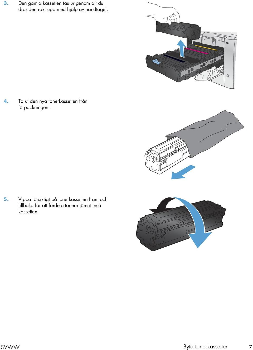 Ta ut den nya tonerkassetten från förpackningen. 5.