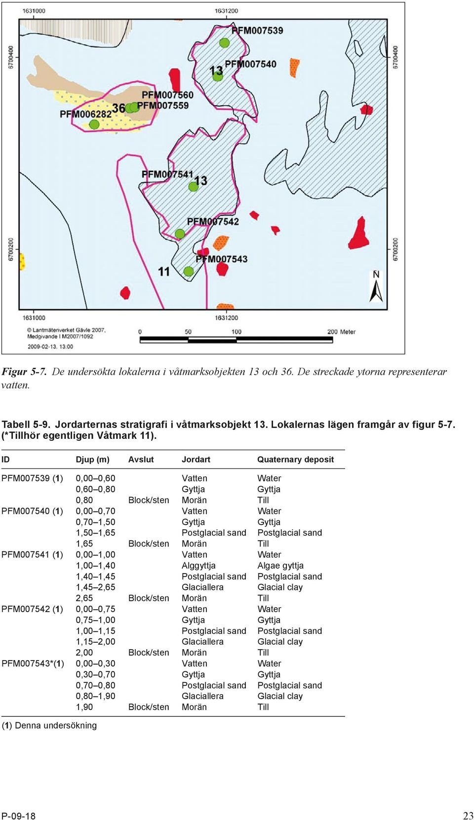 PFM007539 (1) 0,00 0,60 Vatten Water 0,60 0,80 Gyttja Gyttja 0,80 Block/sten Morän Till PFM007540 (1) 0,00 0,70 Vatten Water 0,70 1,50 Gyttja Gyttja 1,50 1,65 Postglacial sand Postglacial sand 1,65