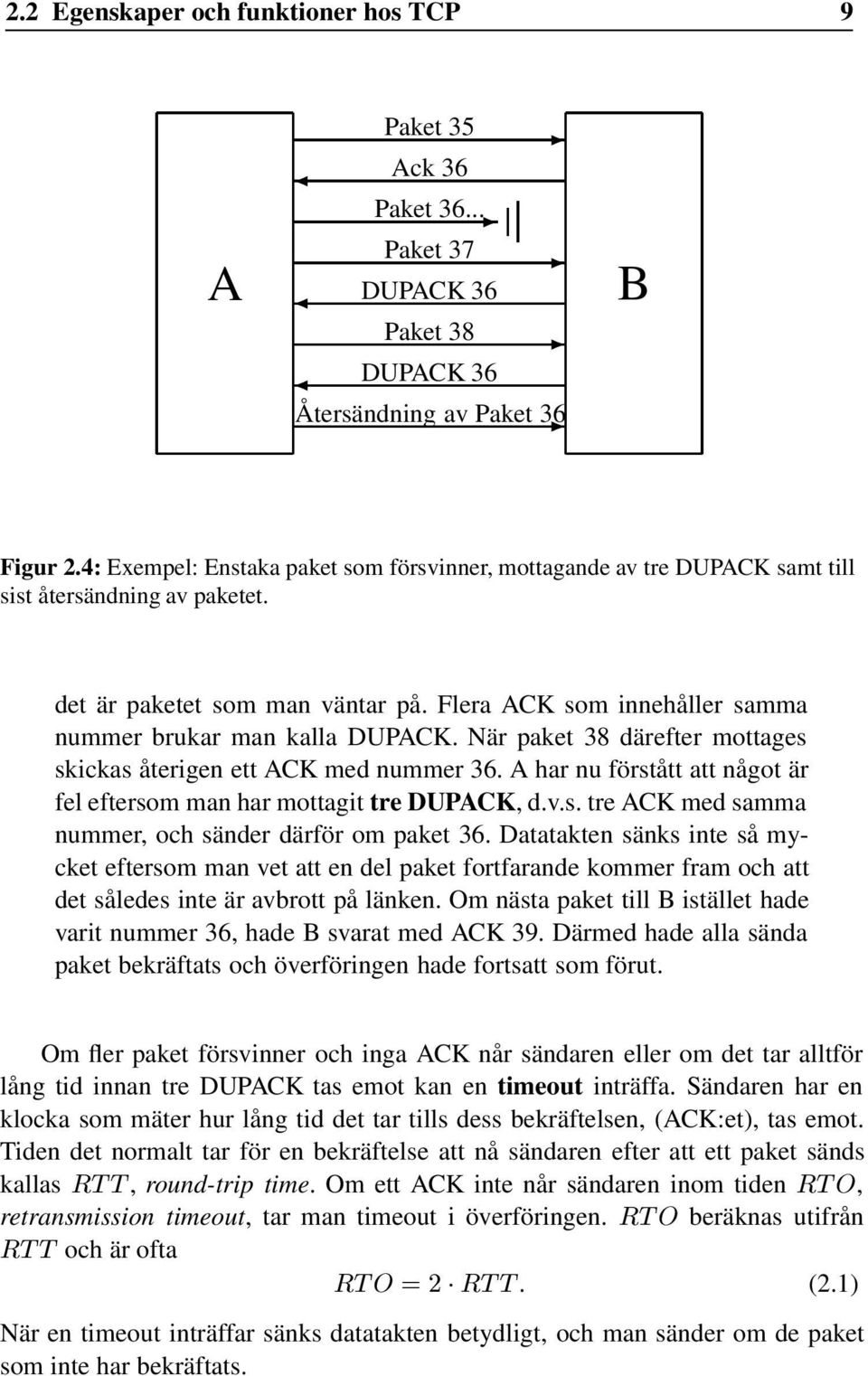 Flera ACK som innehåller samma nummer brukar man kalla DUPACK. När paket 38 därefter mottages skickas återigen ett ACK med nummer 36.