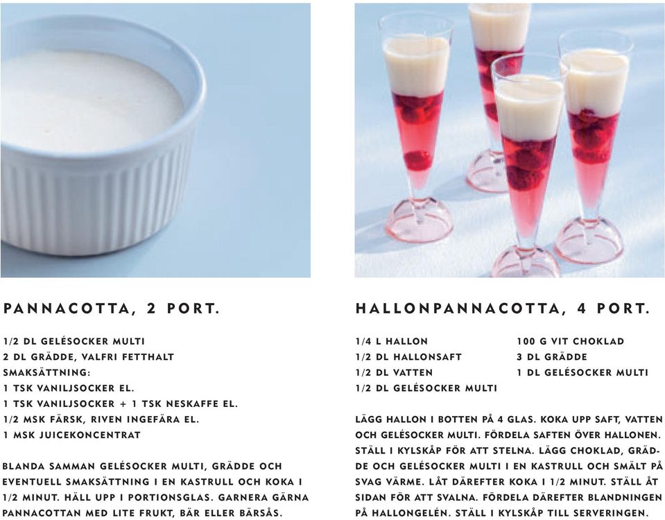 GARNERA GÄRNA PANNACOTTAN MED LITE FRUKT, BÄR ELLER BÄRSÅS.