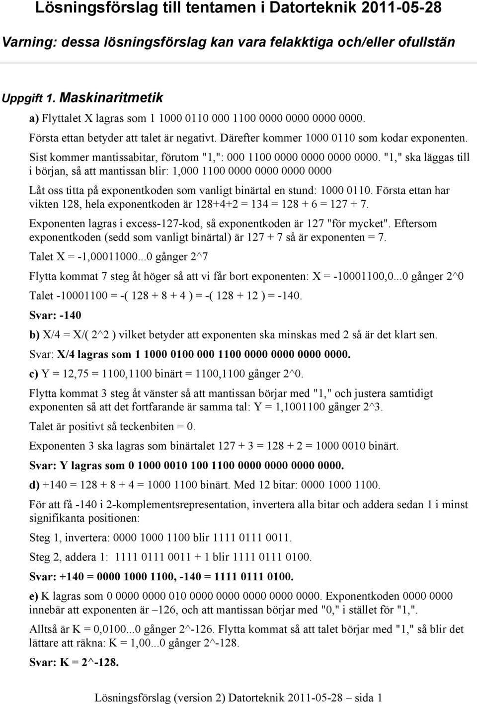 Sist kommer mantissabitar, förutom "1,": 000 1100 0000 0000 0000 0000.