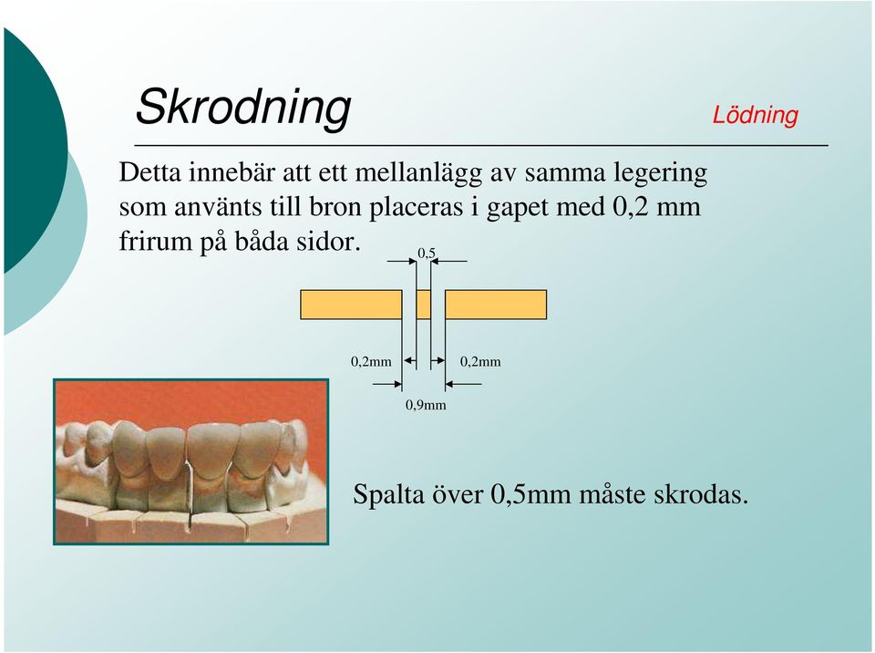 bron placeras i gapet med 0,2 mm frirum på båda