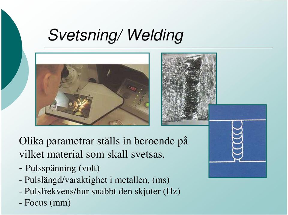 - Pulsspänning (volt) - Pulslängd/varaktighet i