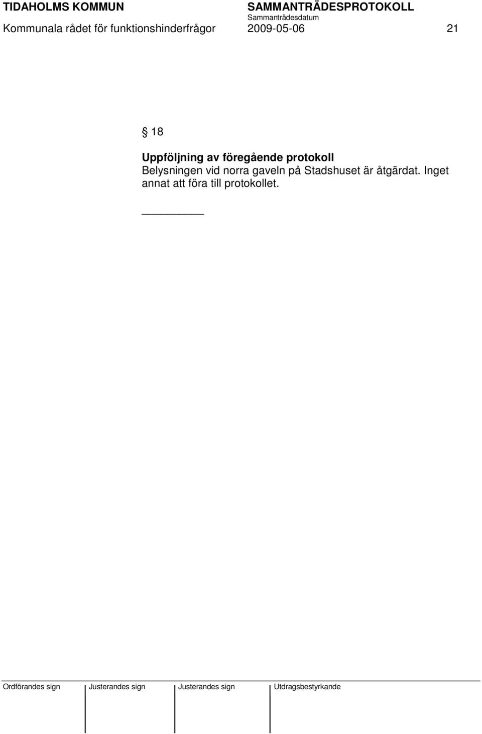 protokoll Belysningen vid norra gaveln på