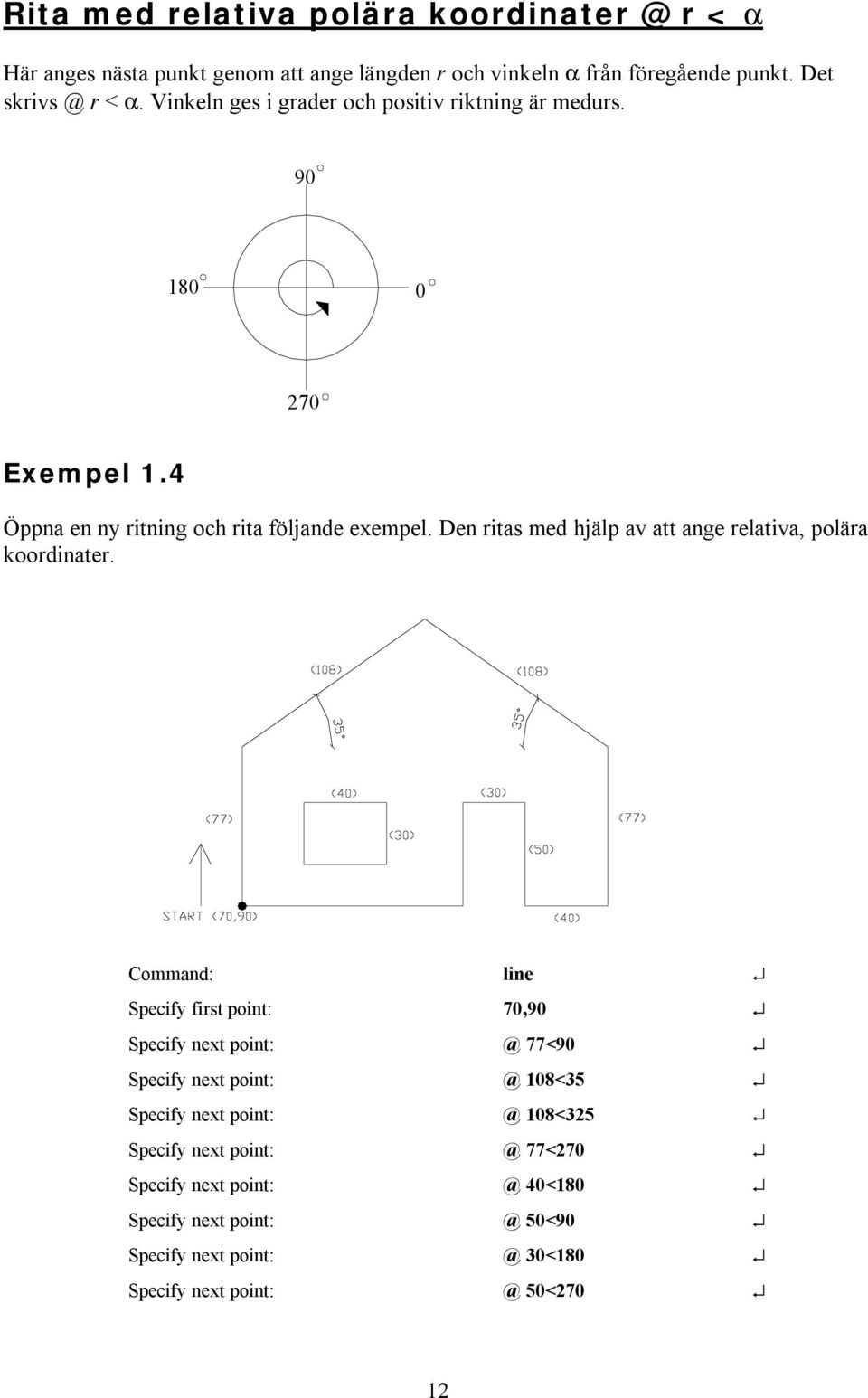 90 180 0 270 Exempel 1.4 Öppna en ny ritning och rita följande exempel.