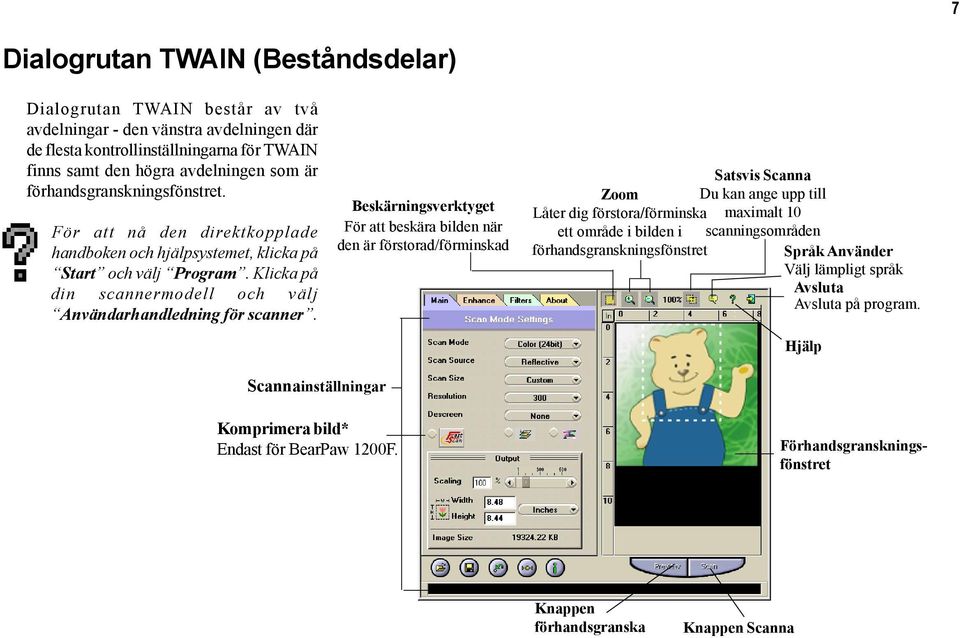 Beskärningsverktyget För att beskära bilden när den är förstorad/förminskad Satsvis Scanna Zoom Du kan ange upp till Låter dig förstora/förminska maximalt 10 ett område i bilden i scanningsområden