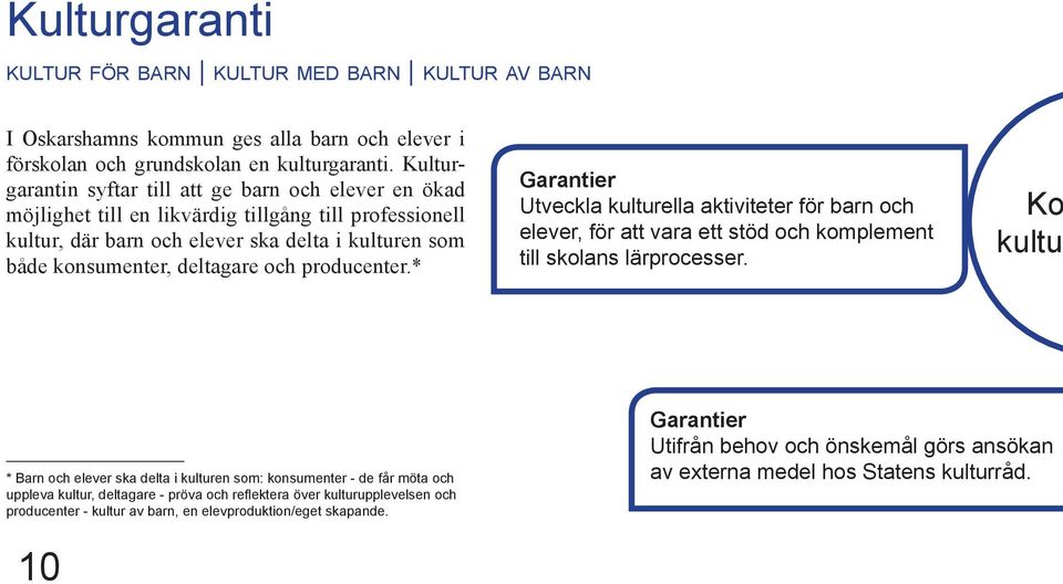 producenter.* Garantier Utveckla kulturella aktiviteter för barn och elever, för att vara ett stöd och komplement till skolans lärprocesser.