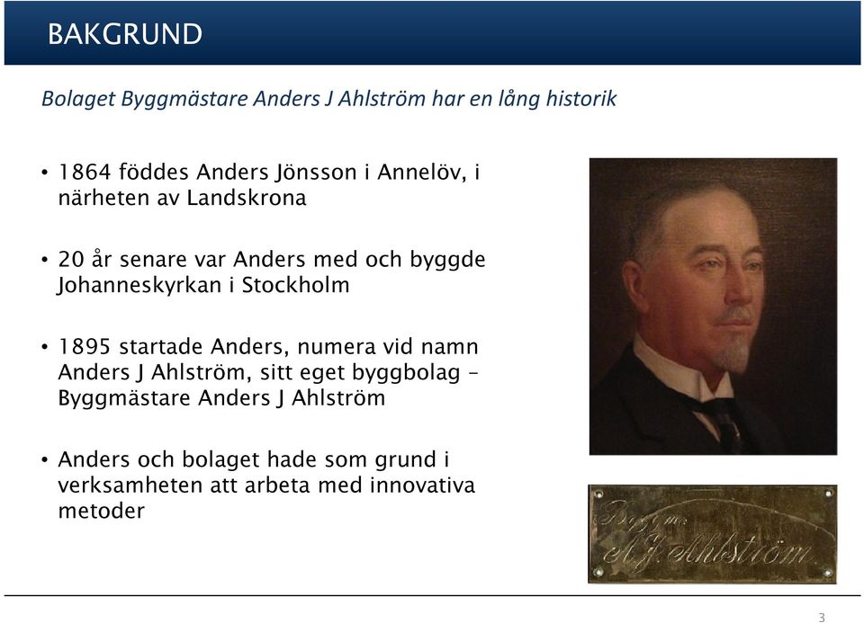 Stockholm 1895 startade Anders, numera vid namn Anders J Ahlström, sitt eget byggbolag