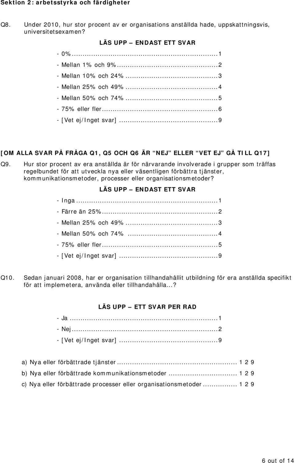 Hur stor procent av era anställda är för närvarande involverade i grupper som träffas regelbundet för att utveckla nya eller väsentligen förbättra tjänster, kommunikationsmetoder, processer eller