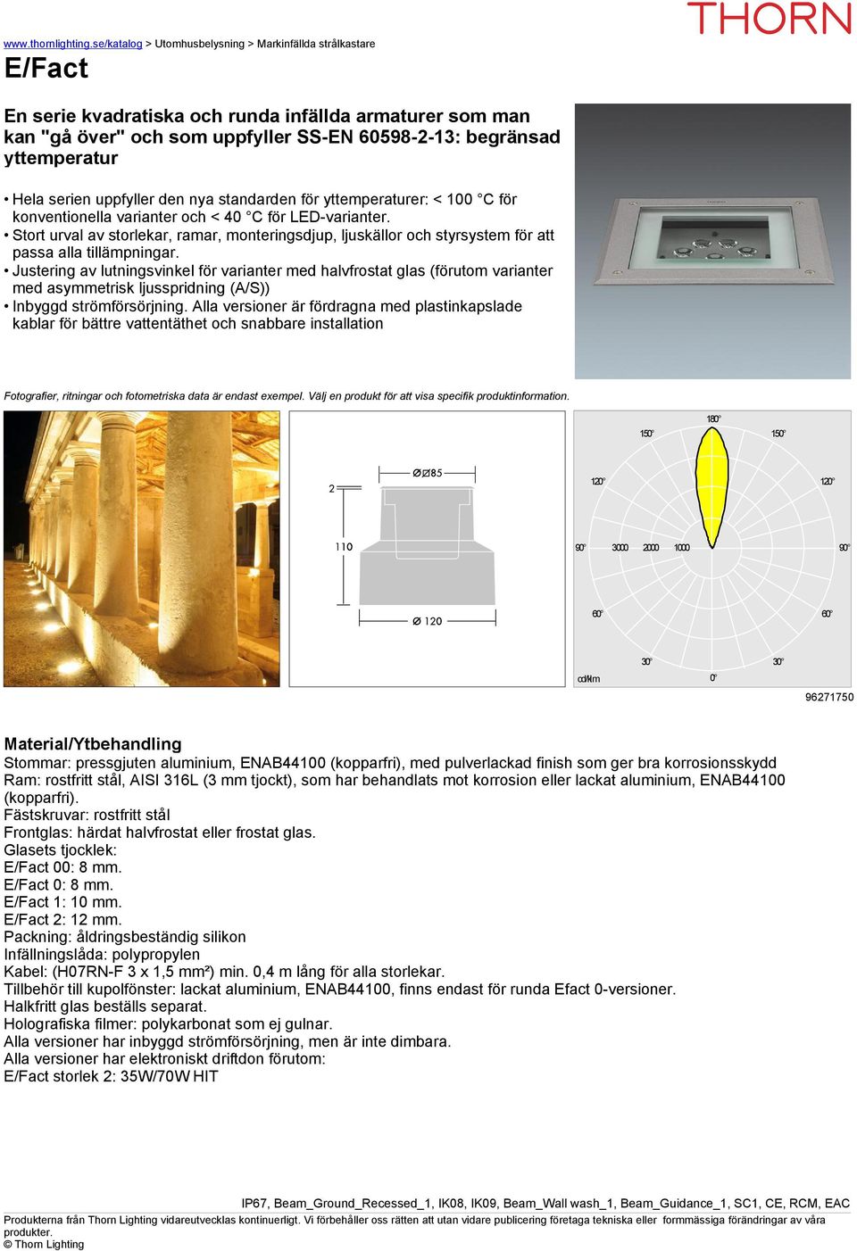 Justering av lutningsvinkel för varianter med halvfrostat glas (förutom varianter med asymmetrisk ljusspridning (A/S)) Inbyggd strömförsörjning.