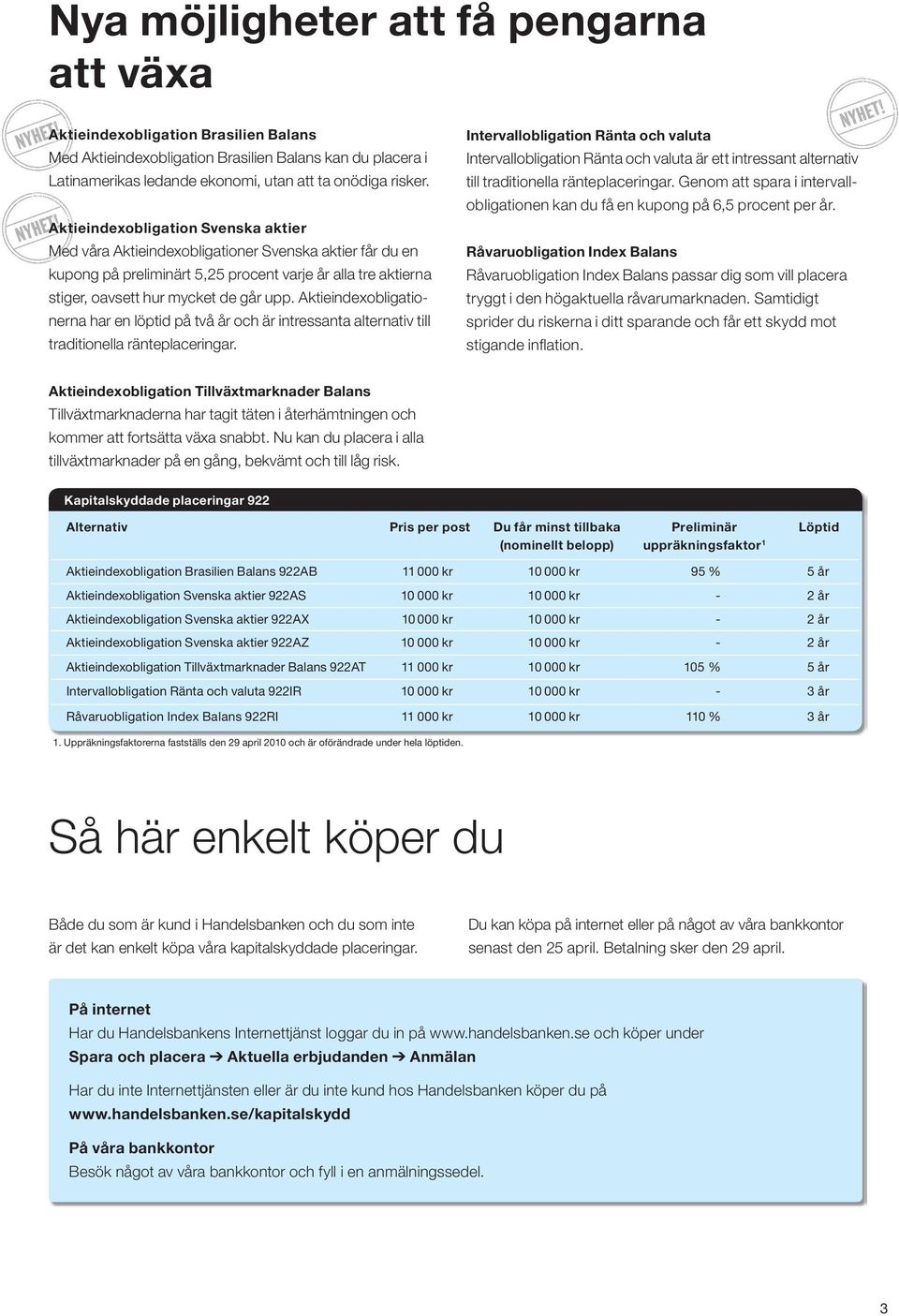 aktieindexobligationerna har en löptid på två år och är intressanta alternativ till traditionella ränteplaceringar.