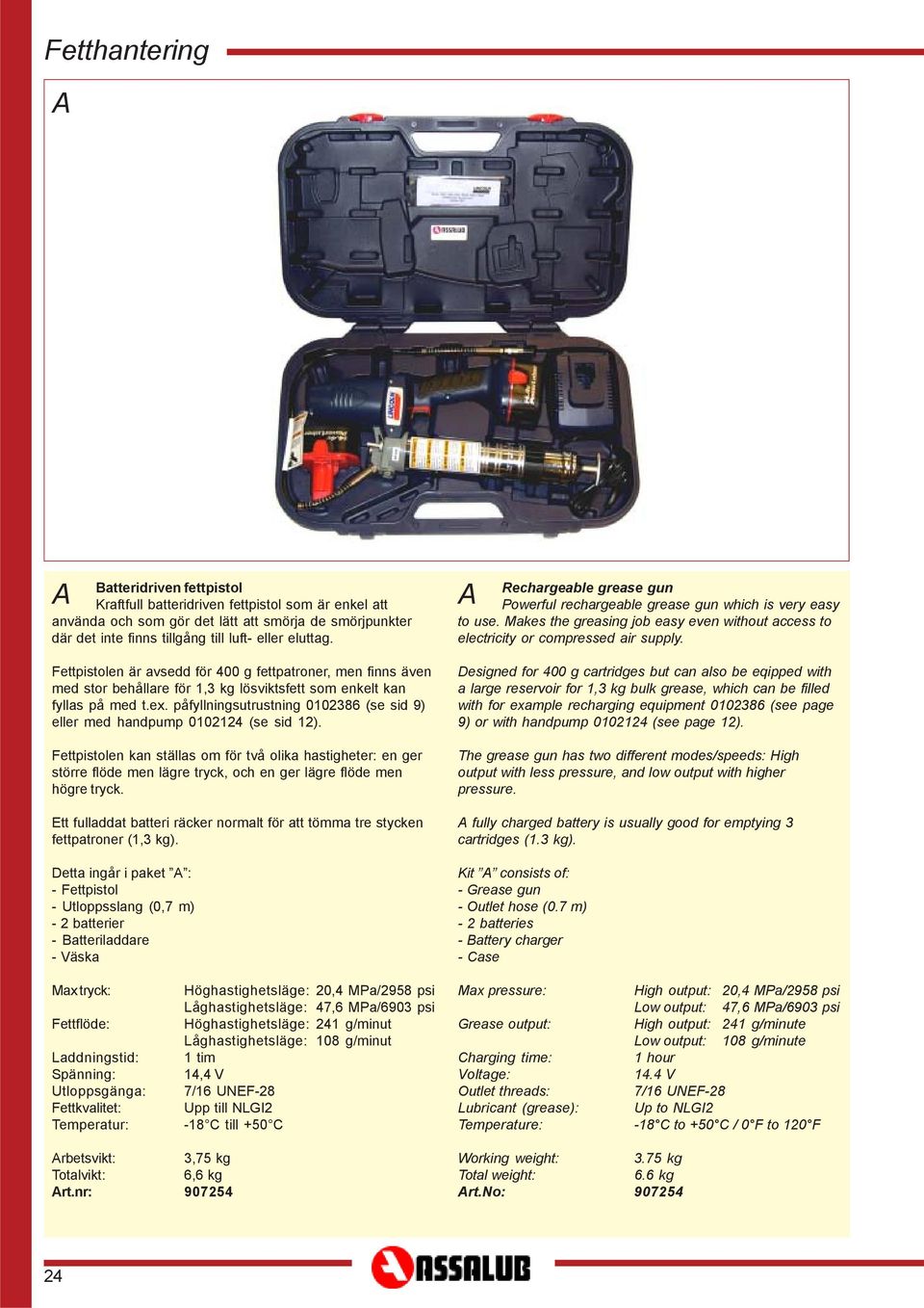 påfyllningsutrustning 0102386 (se sid 9) eller med handpump 0102124 (se sid 12).