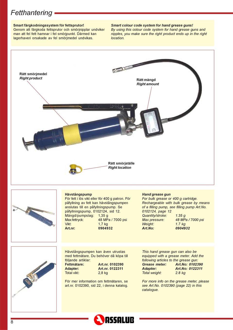 By using this colour code system for hand grease guns and nipples, you make sure the right product ends up in the right location.