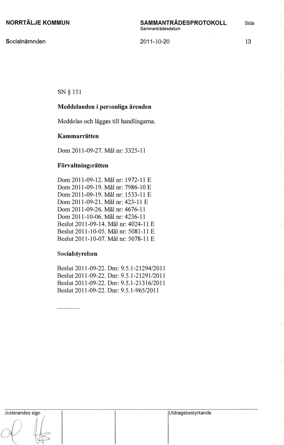 Mål nr: 1533-11 E Dom 2011-09-21. Mål nr: 423-11 E Dom 2011-09-26. Mål nr: 4676-11 Dom 2011-10-06. Mål nr: 4236-11 2011-09-14. Mål nr: 4024-11 E 2011-10-05.