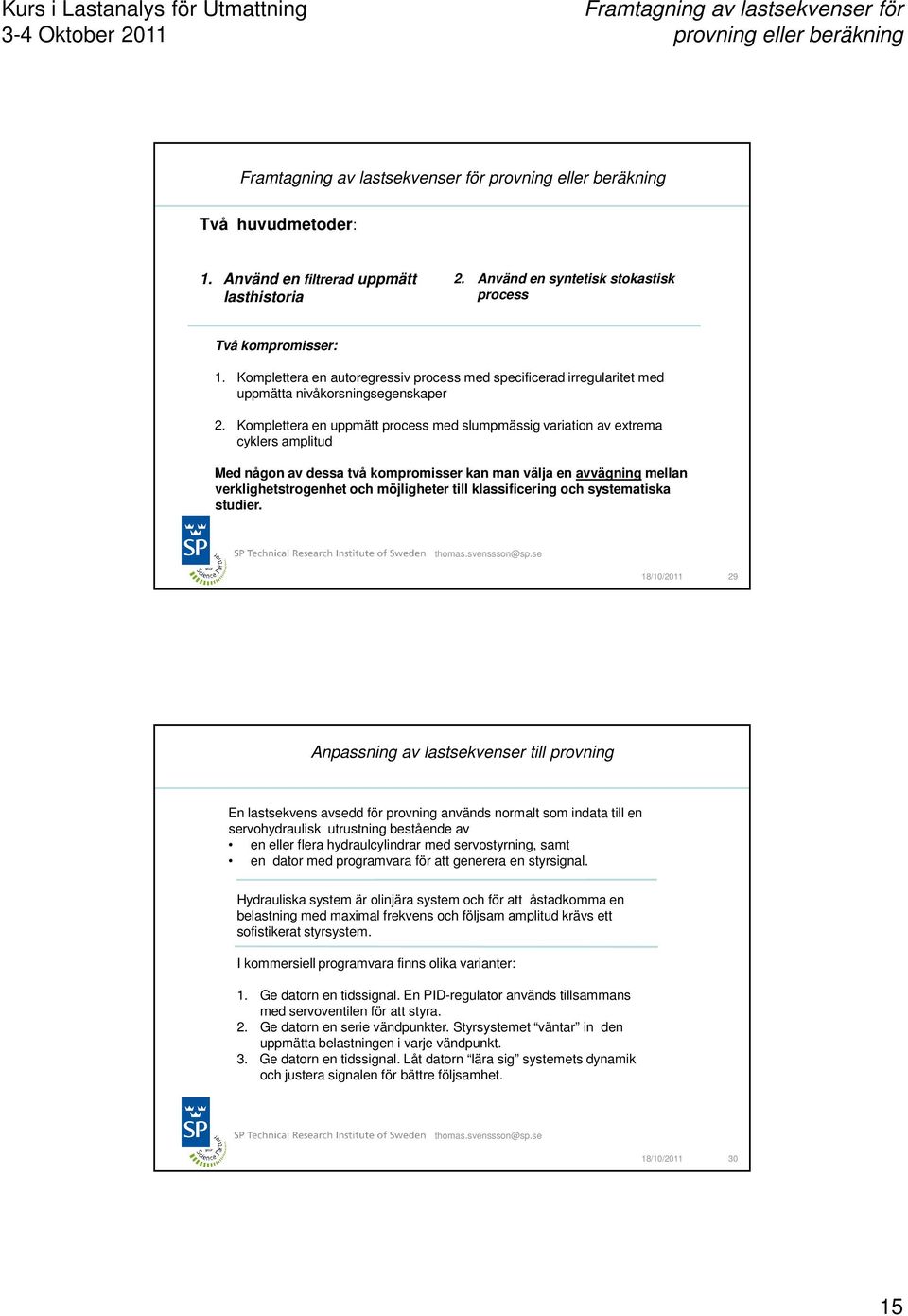 Komplettera en uppmätt process med slumpmässig variation av extrema cyklers amplitud Med någon av dessa två kompromisser kan man välja en avvägning mellan verklighetstrogenhet och möjligheter till