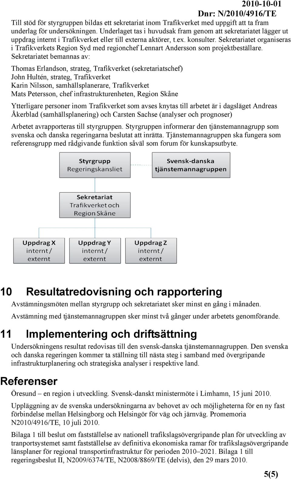 Sekretariatet organiseras i Trafikverkets Region Syd med regionchef Lennart Andersson som projektbeställare.