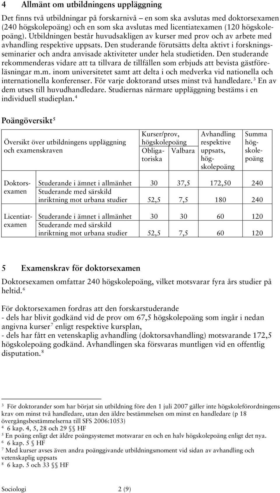 Den studerande förutsätts delta aktivt i forskningsseminarier och andra anvisade aktiviteter under hela studietiden.