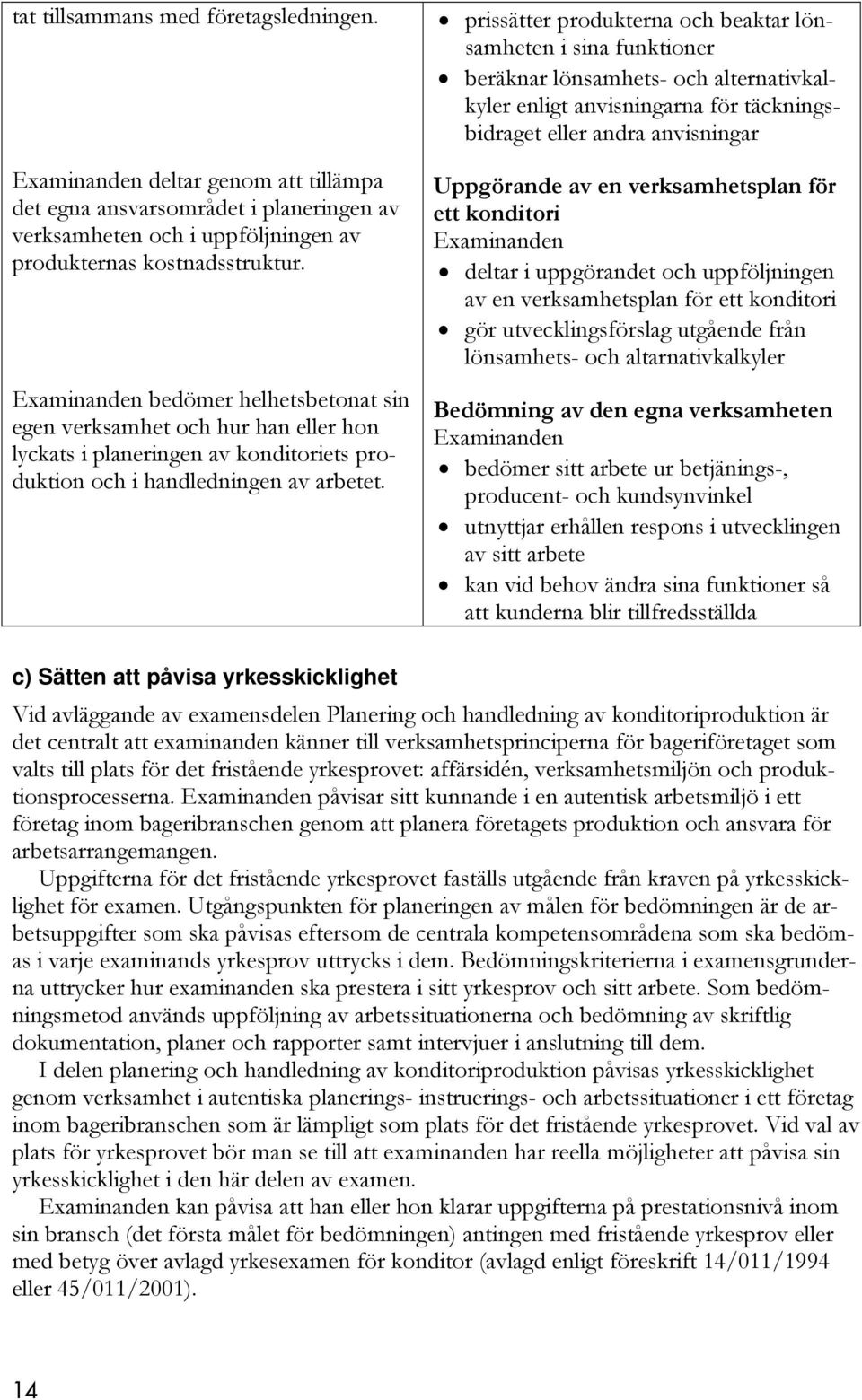 prissätter produkterna och beaktar lönsamheten i sina funktioner beräknar lönsamhets- och alternativkalkyler enligt anvisningarna för täckningsbidraget eller andra anvisningar Uppgörande av en