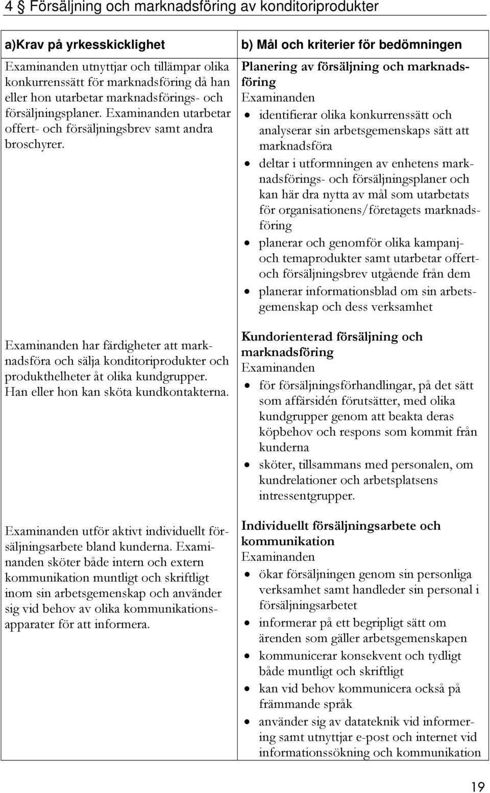 Han eller hon kan sköta kundkontakterna. utför aktivt individuellt försäljningsarbete bland kunderna.